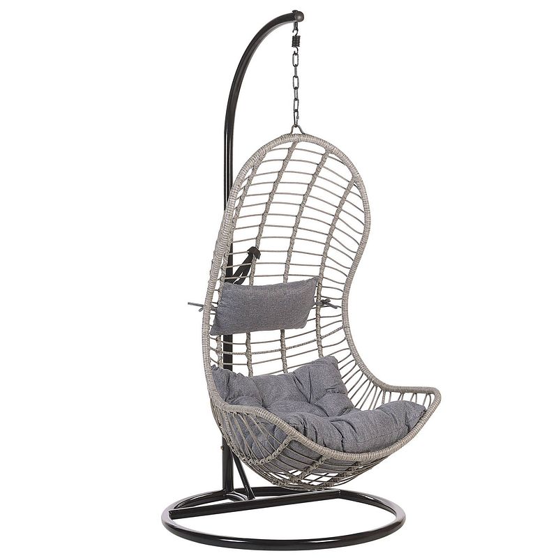 Foto van Beliani pineto - hangstoel met standaard-grijs-pe rotan
