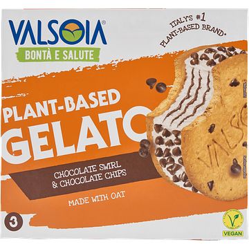 Foto van Valsoia bonta e salute plantbased gelato chocolate swirl & chocolate chips 3 stuks 270g bij jumbo