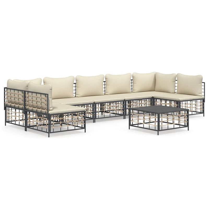 Foto van Vidaxl 8-delige loungeset met kussens poly rattan antracietkleurig