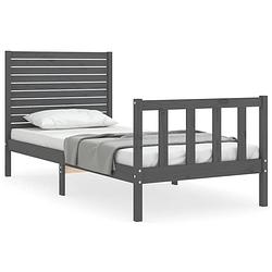 Foto van The living store massief grenenhouten bedframe - grijs - 205.5 x 95.5 x 100 cm - multiplex lattenbodem