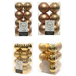 Foto van Kerstversiering kunststof kerstballen mix goud/ camel bruin 4 en 6 cm pakket van 80x stuks - kerstbal