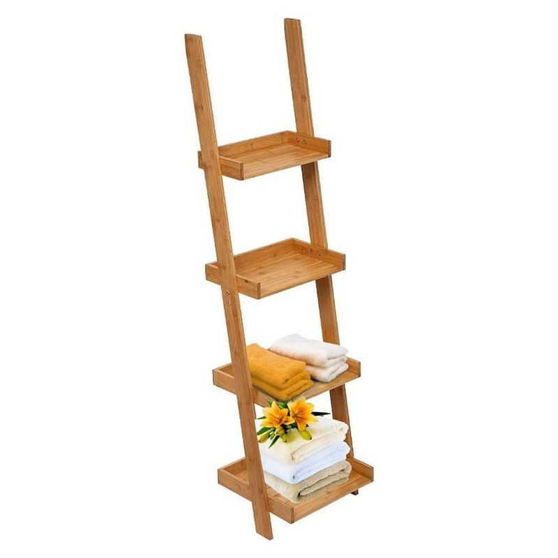 Foto van Orange85 handdoekladder - handdoekrek - badkamer - 4laags - 33x37.5x144.5cm - bruin - hout