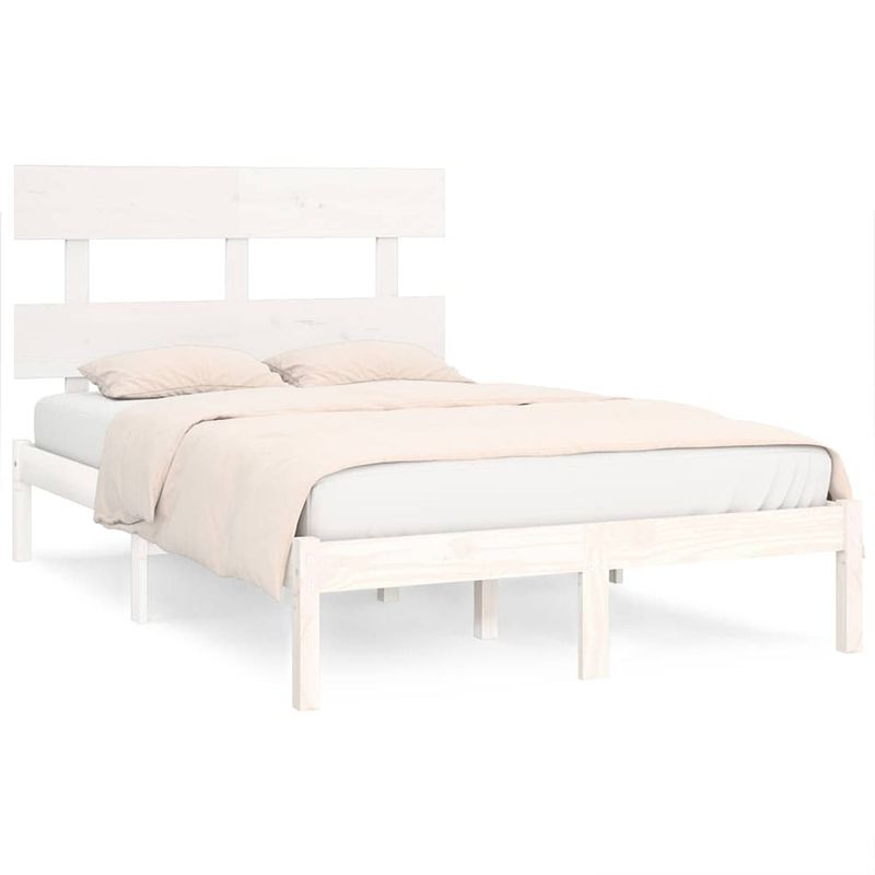 Foto van The living store bedframe grenenhout - wit - 205.5 x 145.5 x 31 cm - geschikt voor matras 140 x 200 cm