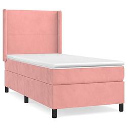 Foto van The living store boxspringbed - fluweel - pocketvering - middelhard - huidvriendelijk - roze - 203x93x118/128cm