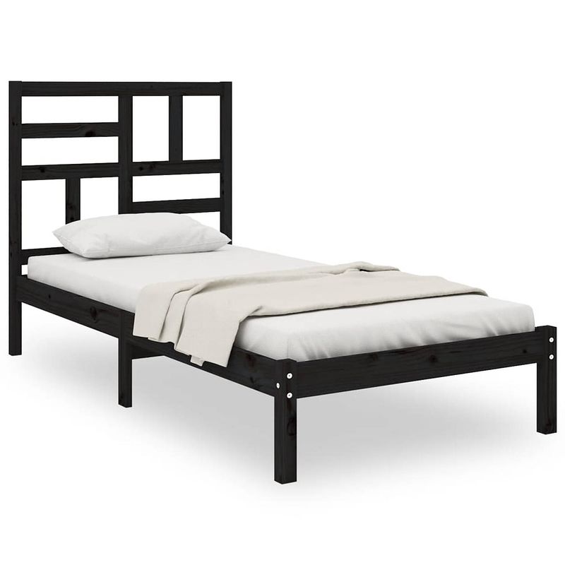 Foto van The living store houten bedframe - eenpersoons - 90x190 cm - massief grenenhout - zwart