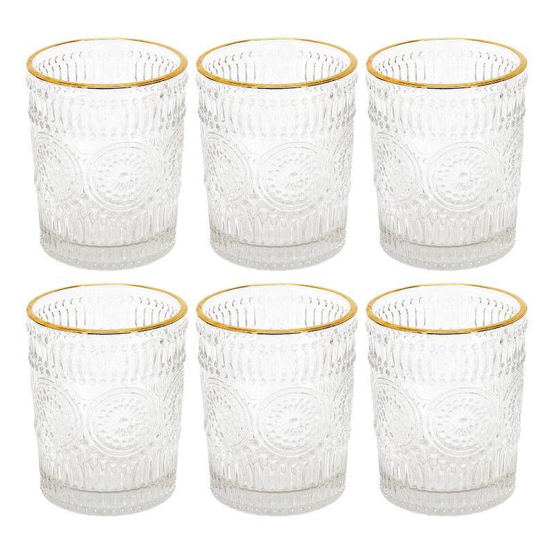 Foto van Otix whiskeyglazen met gouden randje - set van 6 - 250 ml - waterglazen - glas