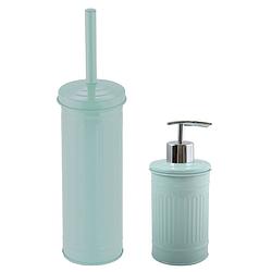 Foto van Msv toiletborstel in houder 38 cm/zeeppompje set industrial - metaal - mintgroen - badkameraccessoireset