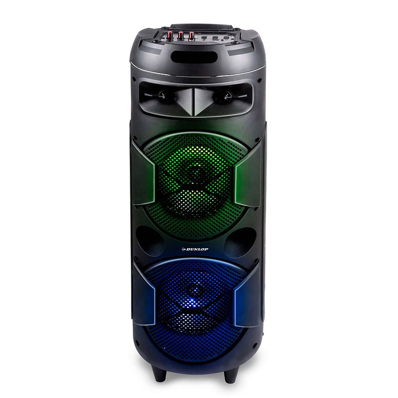 Foto van Dunlop bluetooth speaker mw-538 - met fm-radio en aux/mic ingang - led verlichting - zwart