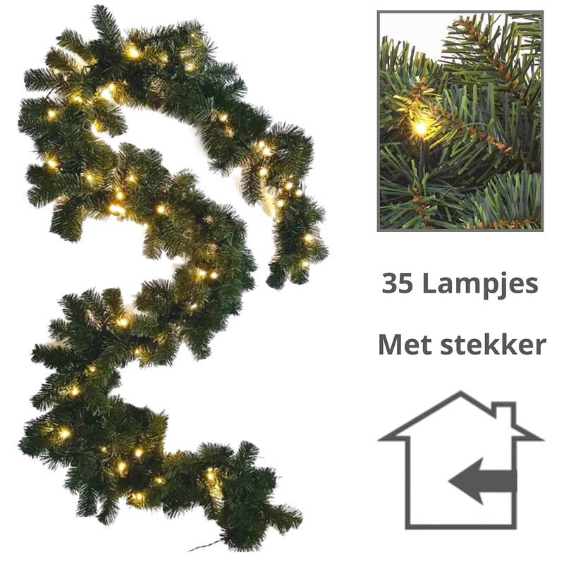 Foto van Guirlande met verlichting - guirlande - kerstguirlande - kertversiering - kerst - 2.7 meter - 35 lampjes