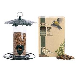 Foto van Vogel voedersilo met bladerdak metaal 23 cm inclusief vogelvoer - vogel voedersilo