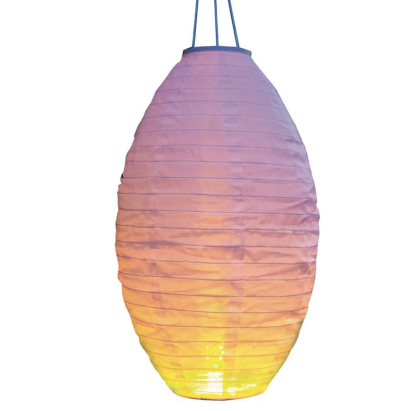 Foto van 1x stuks luxe solar lampion/lampionnen wit met realistisch vlameffect 30 x 50 cm - lampionnen