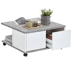 Foto van Fmd salontafel verplaatsbaar 70x70x35,5 cm grijskleurig glanzend wit