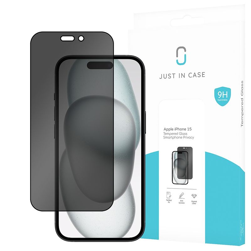 Foto van Just in case privacy tempered glass voor apple iphone 15 smartphone screenprotector