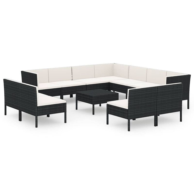 Foto van Vidaxl 12-delige loungeset met kussens poly rattan zwart