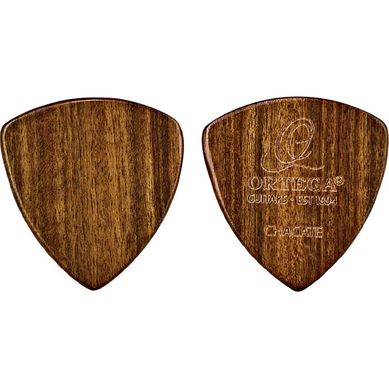 Foto van Ortega ogpwxlf-ch2 wooden picks triangle xl chacate 2.00 mm plectrumset (2 stuks)