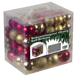Foto van Kunststof kerstballen set 120 ballen - binnen buiten - goud/bordeaux