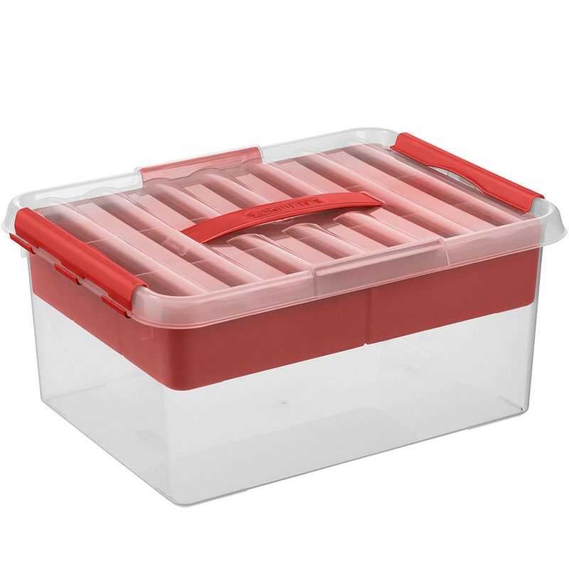 Foto van Sunware - q-line opbergbox met inzet 15l transparant rood - 40 x 30 x 18 cm