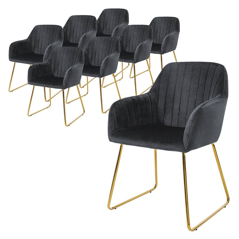 Foto van Ml-design eetkamerstoelen set van 8, fluwelen zitting, grijs, woonkamerstoel met rugleuning en armleuningen, keukenstoel