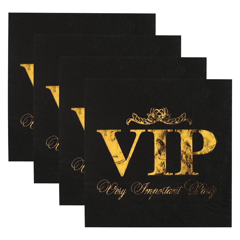 Foto van Santex vip thema feest servetten - 40x stuks - 33 x 33 cm - papier - goud/zwart themafeest - feestservetten