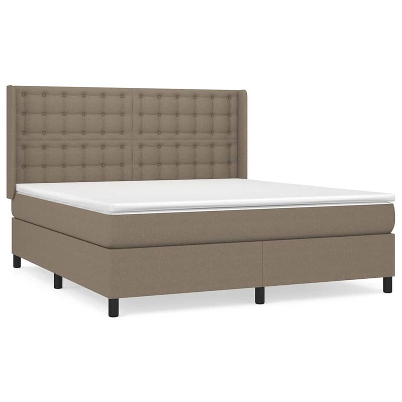 Foto van The living store boxspringbed - comfort sleep - bed - 203 x 183 x 118/128 cm - taupe - stof - pocketvering