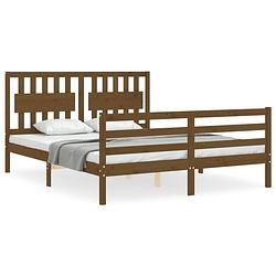 Foto van The living store bed honey brown 205.5x155.5x100cm - solid pine wood - plywood slats