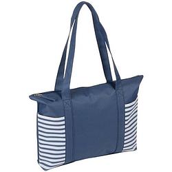 Foto van Strandtas/shopper blauw/wit met streepmotief 44 cm - strandtassen