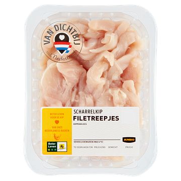 Foto van 2 voor € 8,00 | jumbo scharrelkip filetreepjes 350g aanbieding bij jumbo