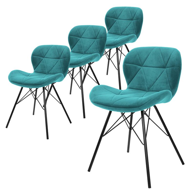 Foto van Ml-design set van 4 eetkamerstoelen met rugleuning, turquoise, keukenstoel met fluwelen bekleding, gestoffeerde stoel