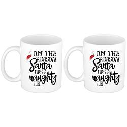 Foto van Set van 2x stuks i am the reason santa has a naughty list koffiemokken kerstmis kerstcadeau 300 ml - bekers