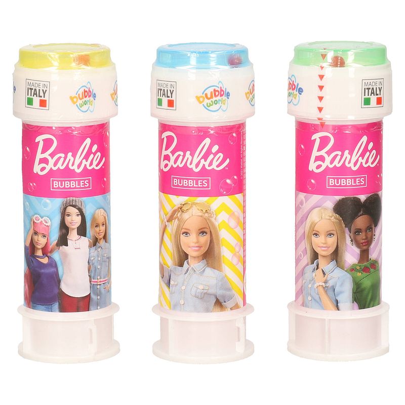 Foto van 3x barbie bellenblaas flesjes met bal spelletje in dop 60 ml voor kinderen - bellenblaas