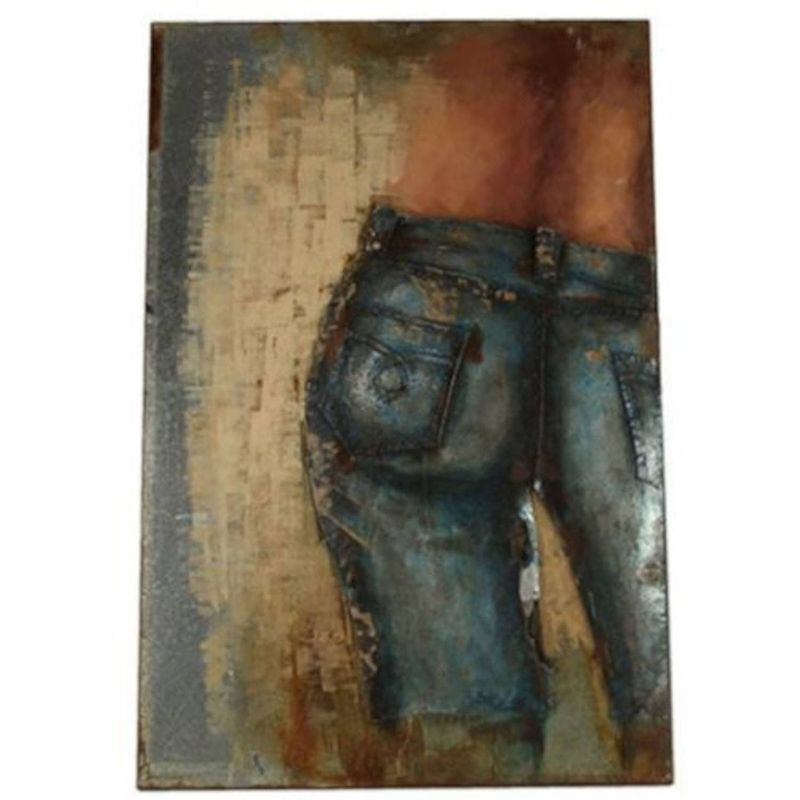 Foto van Non-branded schilderij jeans retraw 120 cm nikkel blauw/bruin