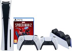 Foto van Playstation 5 slim disc edition + spider-man 2 + extra controller wit + oplaadstation