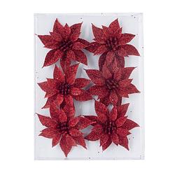 Foto van 6x stuks decoratie bloemen rozen rood glitter op ijzerdraad 8 cm - kersthangers