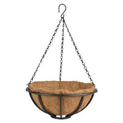 Foto van Metalen hanging basket / plantenbak zwart met ketting 30 cm - hangende bloemen - plantenbakken