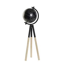 Foto van Decoratie wereldbol/globe zwart metaal op houten voet 18 x 60 cm - wereldbollen