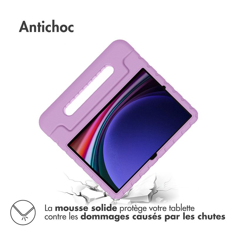 Foto van Accezz kidsproof backcover met handvat samsung galaxy tab s9 / tab s9 fe tablethoesje paars