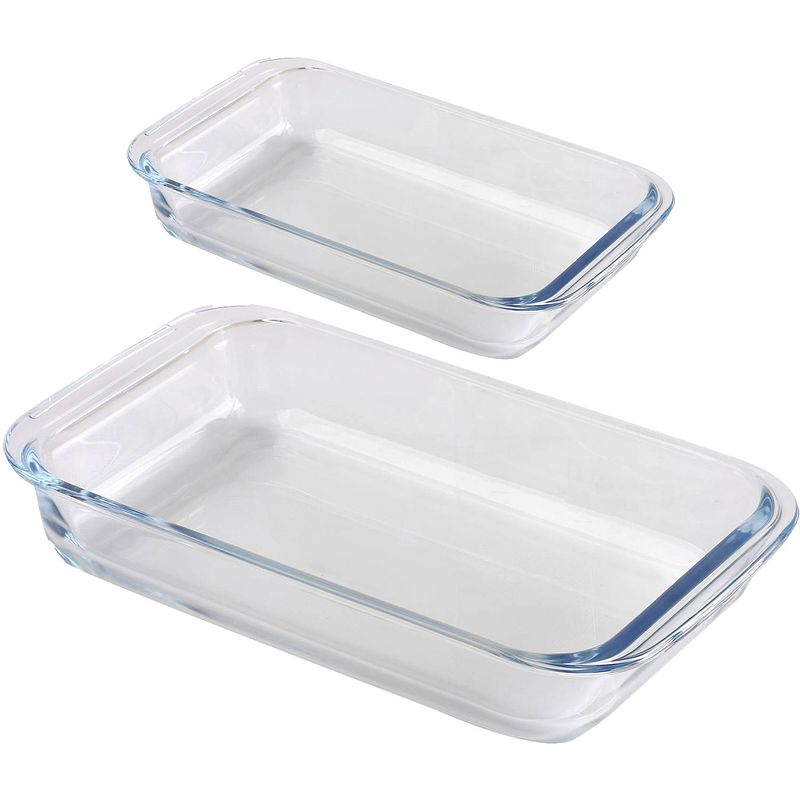 Foto van Chef traiteur ovenschaal set 2-delig - rechthoek - glas - 0,8l en 3l - keuken - ovenschalen