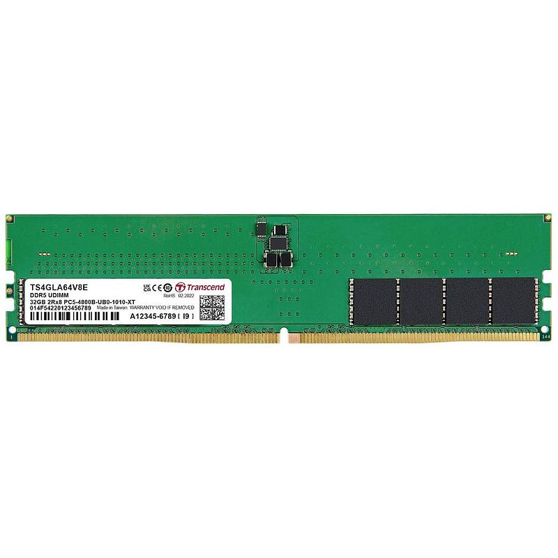 Foto van Transcend ts4gla64v8e werkgeheugenmodule voor pc ddr5 32 gb 1 x 32 gb 4800 mhz 288-pins dimm cl40 ts4gla64v8e