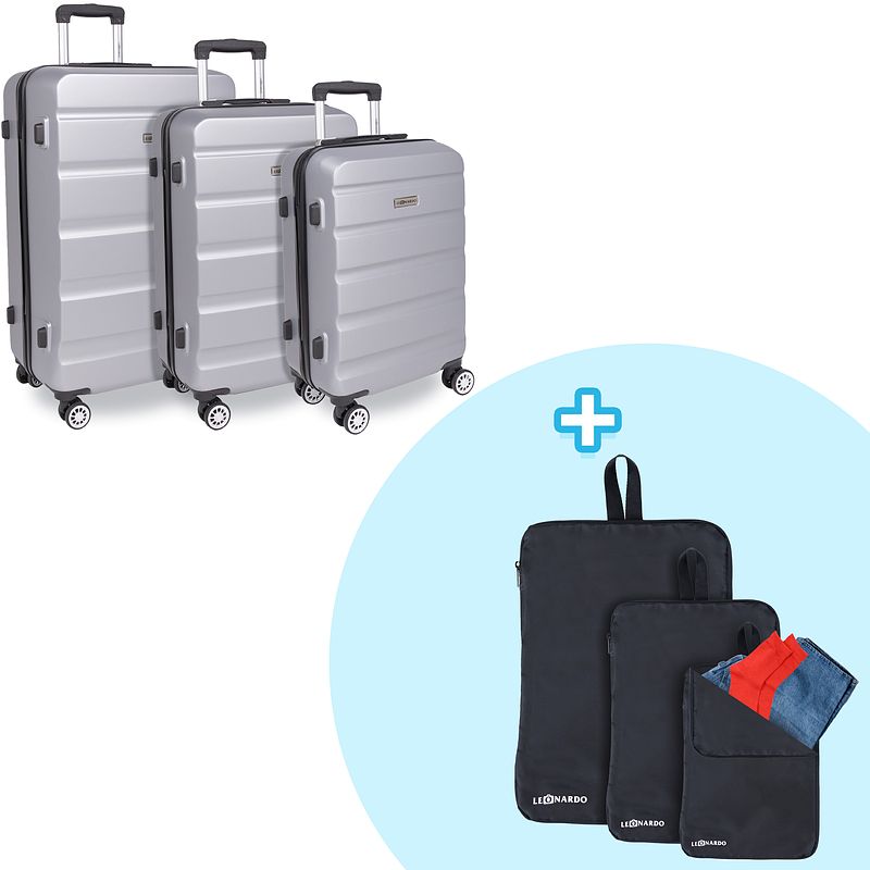 Foto van Kofferset 3-delig met tsa slot - venice - zilver - combideal met packing cubes compressie - 3pack