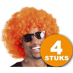 Foto van Oranje pruik 4 stuks oranje feestpruik ""afro"" feestartikelen oranje hoofddeksel feestkleding ek/wk voetbal