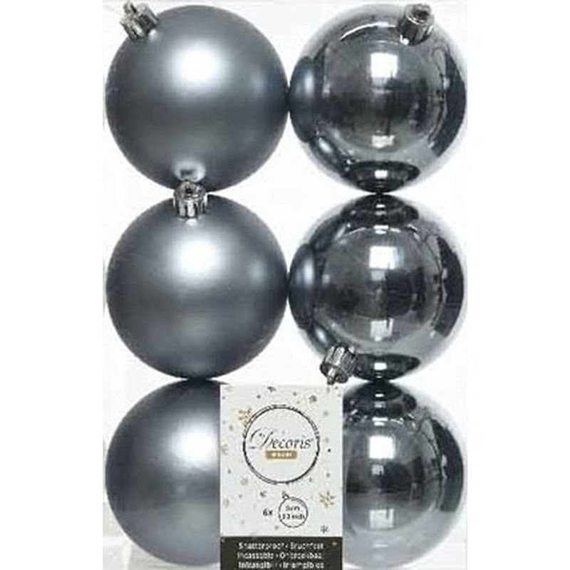 Foto van 6x kunststof kerstballen glanzend/mat grijsblauw 8 cm kerstboom versiering/decoratie - kerstbal