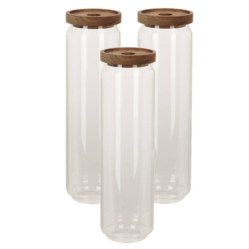 Foto van Set van 3x stuks glazen luxe keuken voorraadpot/voorraadbus 1500 ml - voorraadpot