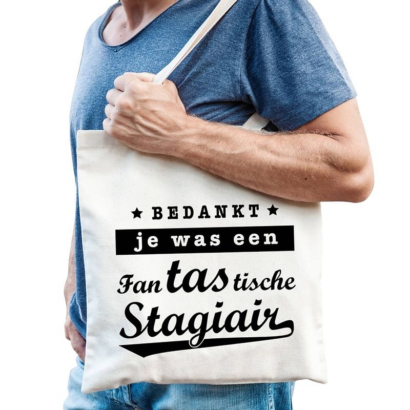 Foto van Fantastische stagiair cadeau tas / shopper wit katoen voor heren - feest boodschappentassen