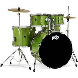 Foto van Pdp drums center stage rock electric green sparkle 5d. drumstel met bekkens en hardware