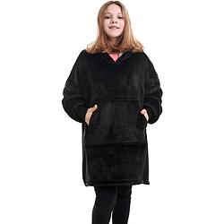 Foto van Noony zwart hoodie deken kinderen - fleece deken met mouwen - ultrazachte binnenkant - one size - kids