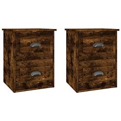 Foto van The living store nachtkastjes wandgemonteerde - gerookt eiken - 41.5 x 36 x 53 cm - duurzaam hout