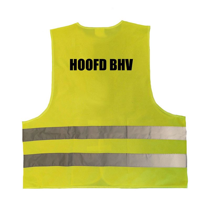 Foto van Hoofd bhv vestje / hesje geel met reflecterende strepen voor volwassenen - veiligheidshesje