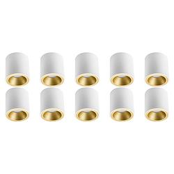 Foto van Opbouwspot 10 pack - pragmi cliron pro - gu10 fitting - opbouw rond - mat wit/goud - aluminium - verdiept - ø90mm