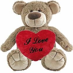 Foto van Valentijn love cadeau set - knuffelbeer met rood love you hartje 10 cm - knuffelberen