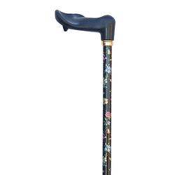 Foto van Classic canes verstelbare wandelstok - zwart - bloemen - linkshandig - ergonomisch handvat - lengte 75 - 99 cm